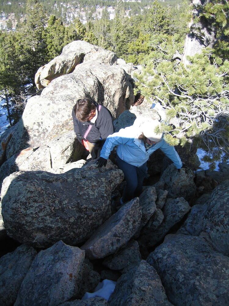 Amanda climbed a rock, too.