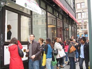 line for Melissa's mini cupcakes