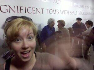 Waiting in line behind the old people.