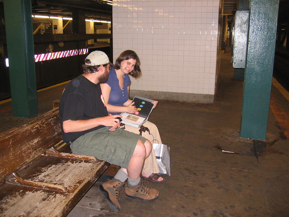 waiting for the subway, looking at Syd's new book about the subway