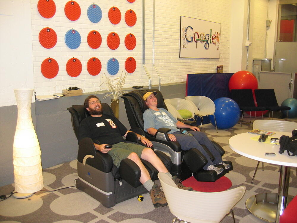 massage chairs in Google's game room