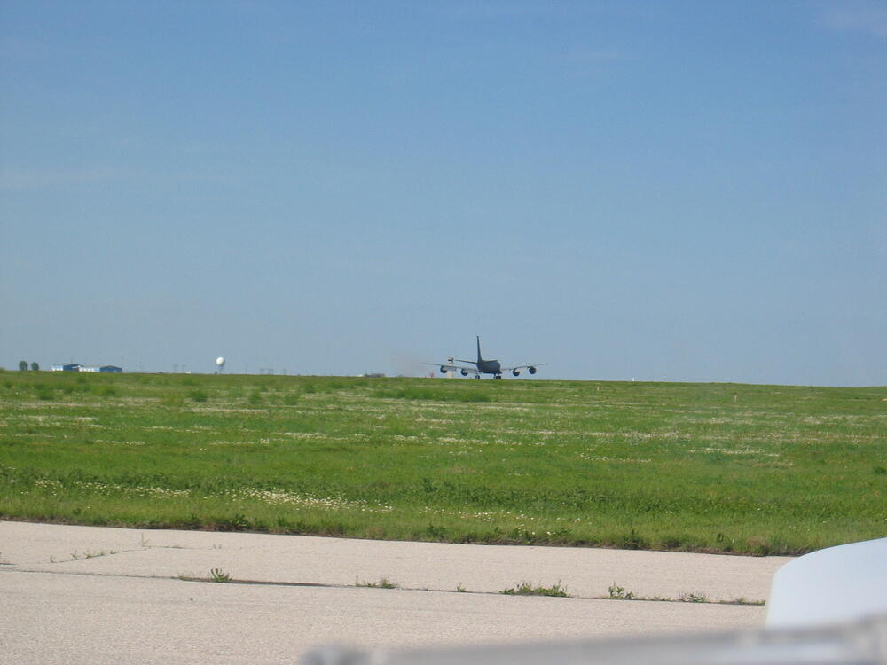 KC-135 after a bad touchdown.  See the smoke?