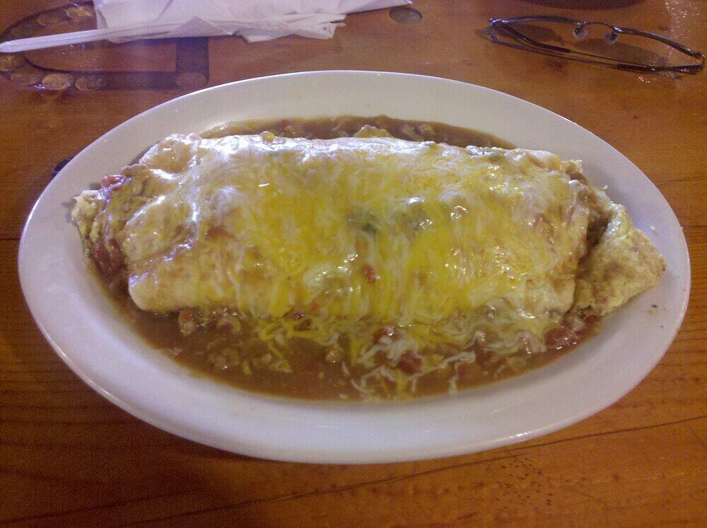 The first of Berck's three breakfast burritos, this one at the Brown Burro