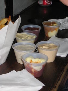 endless dipping sauces at Pomme Fritte