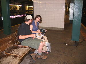 waiting for the subway, looking at Syd's new book about the subway